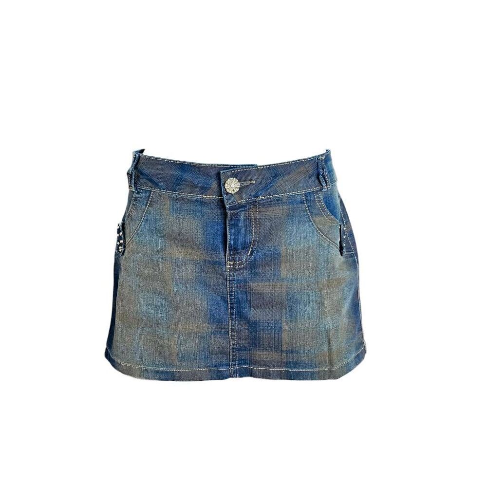 y2k vintage mcbling low-rise denim mini skirt